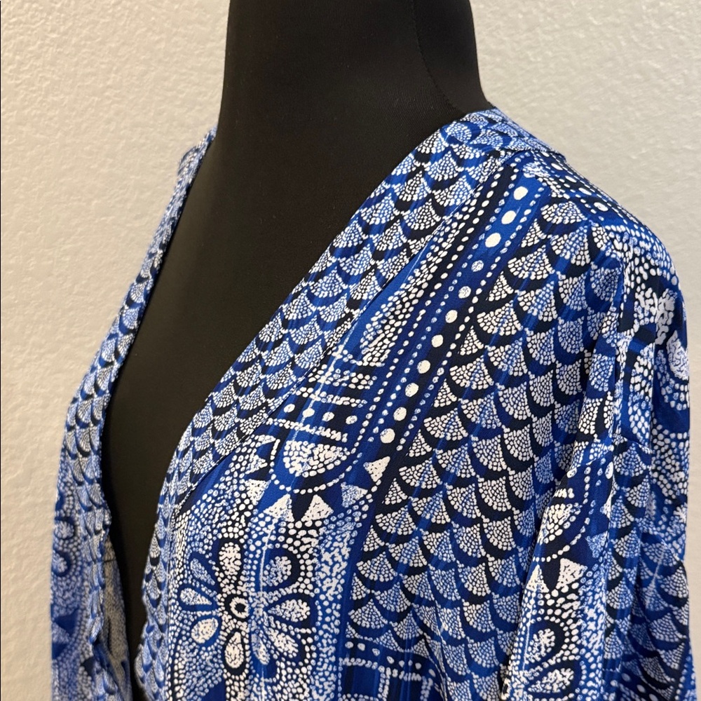 Catherines Navy and White Printed Open Kimono Duster - Picture 4 of 8